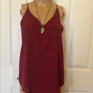 Evera B Wine V-Neck Adjustable Spaghetti Strap Lined Camisole